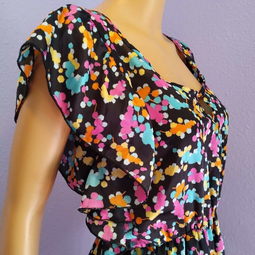Neon Flutter Sleeve Mini Romper Cover Up Hot Pink